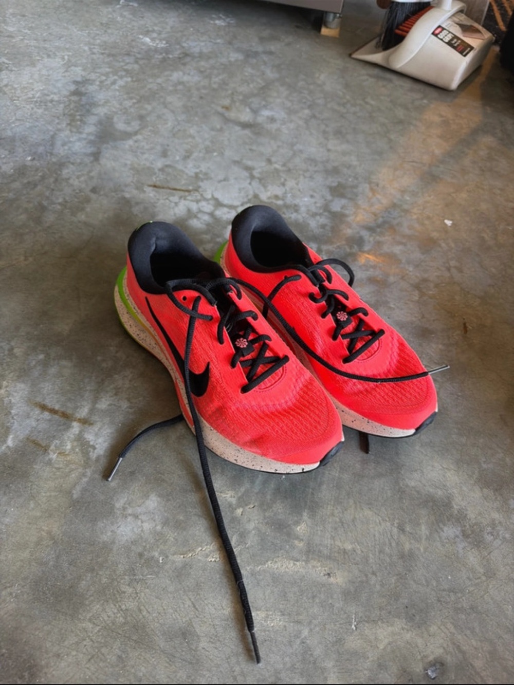 Nike Kids' Bright Red Sneakers with Black Swoosh and Lime Heel
